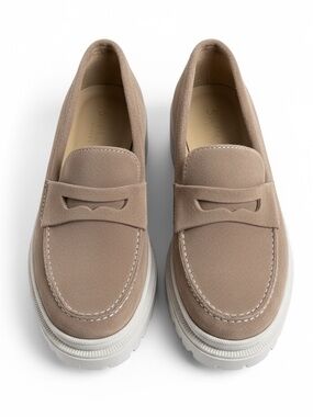 Patina Suede Platform Loafers Chunky Lug Sole Shoes Beige Light Tan Size 7